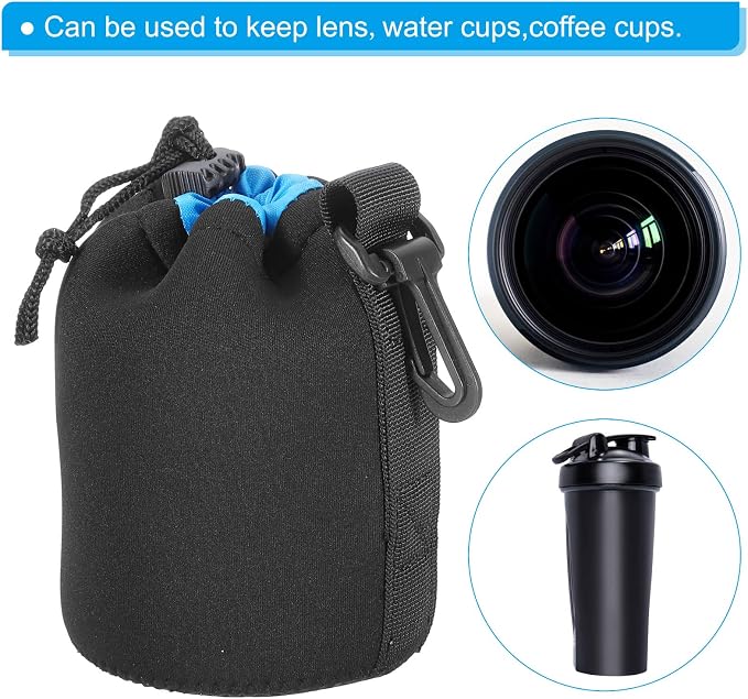 PATIKIL Camera Lens Bag 3.3" ID x 5.5" H Drawstring Lens Pouch 2Pcs | Black, Blue, with Thick Protective Neoprene Lens Case for DSLR Camera Lens Water Coffee Cups - Image 6