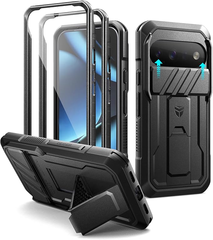 Dexnor for Google Pixel 11/11 Pro Case with Kickstand & Slide Camera Cover & 2 Front Frames & Built-in Screen Protector, Full-Body Shockproof Protective Cover Heavy-Duty Rugged Case,Black(2026) by Dexnor