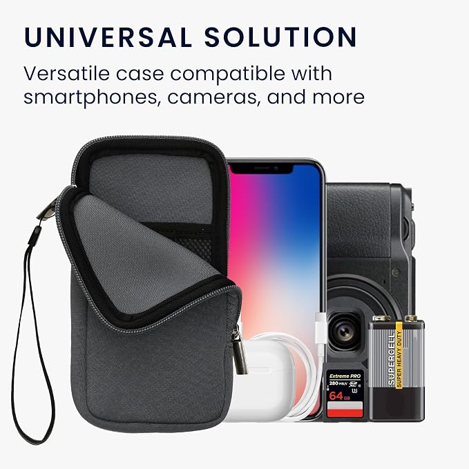 kwmobile Universal Phone Pouch Size XL - 6.7/6.8" - Neoprene Smartphone Pouch with Zip - Water-Repellent Mobile Phone Case - Sleeve in Blue Grey - Image 4