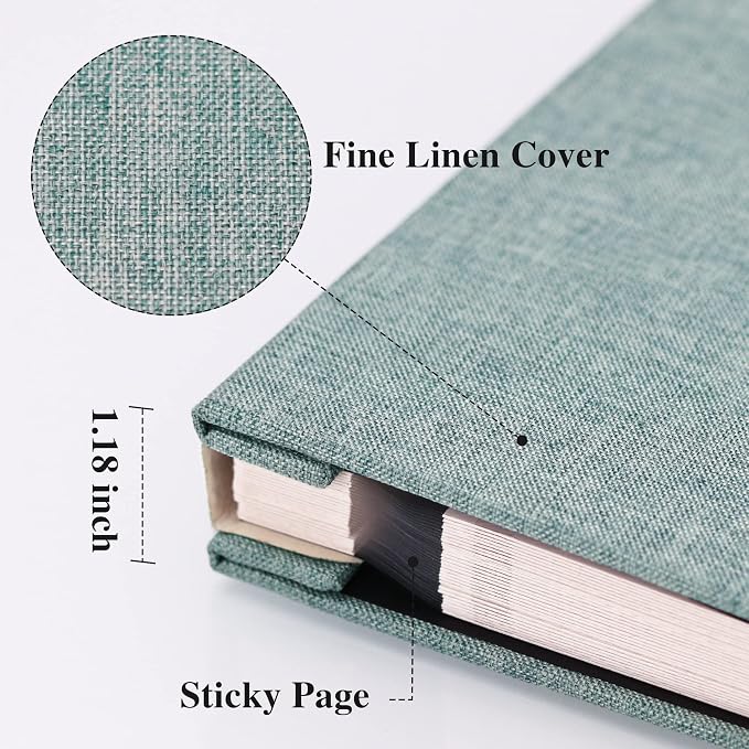 Vienrose Self Adhesive Photo Album with Window 13x12.6 60 Pages Turquoise | Linen Cover, Scrapbook, Fits 4X6 8X10 10X12 Pictures, Metallic Pen, Diy - Image 3