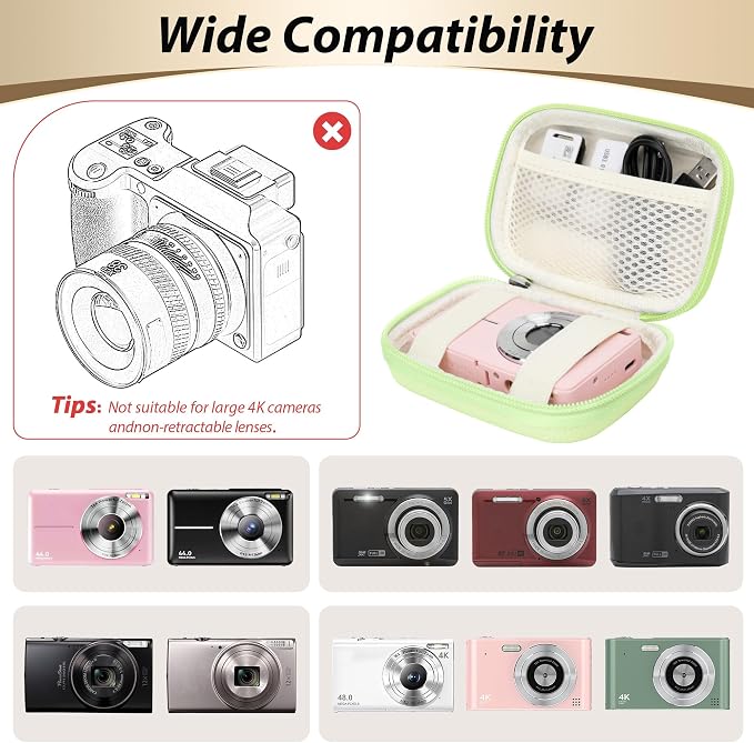 Digital Camera Case for KODAK PIXPRO FZ55/FZ45, Case Only, Mint Green | Fits CAMKORY DC403 and Canon PowerShot ELPH 360 HS Compact Digital Cameras, Small Hard Shell Camera Pouch with Mesh Pocket - Image 3