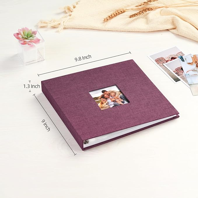 Mublalbum 8x8 Inch 3 Ring DIY Scrapbook Photo Album 40 Pages, Purple | 3 Ring Binder Scrapbook, Linen Cover, 20 Plastic Sleeves 40 Pages, Memory Book for Wedding, Baby, Family, DIY Projects - Image 2