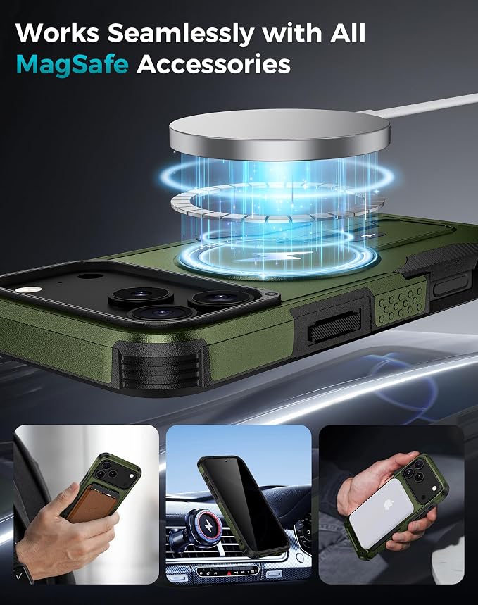 Goton 3 in 1 for iPhone 17 Pro Case with Privacy Screen Protector Green | Glass Camera Lens Protector,Compatible for MagSafe,Invisible Kickstand, Shockproof Phone Cover for iPhone 17Pro - Image 6