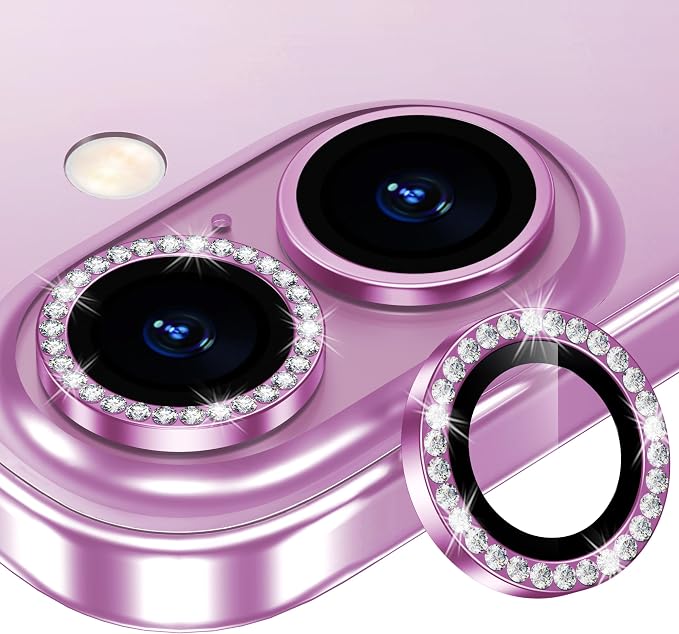 for iPhone 16/16 Plus Camera Lens Protector Bling Diamond, Pink | Individual Metal, 9H Hardness, Scratch Resistant, Shockproof, Drop Protection, Case Friendly, Stylish Accessories by Xfilm