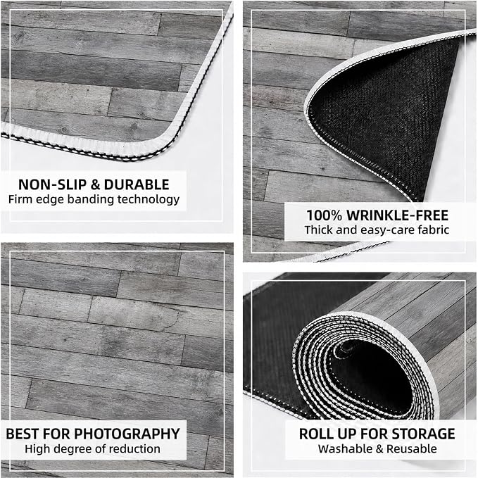 Kate Gray Plank Photography Floor Mat Rubber Photo Studio Floor Backdrop | Natural Timber Wooden Planks Non-Slip Floor Drop For Rustic Newborn, Kids, Portrait, Food, Crafts, Product Photography 8x5ft - Image 4