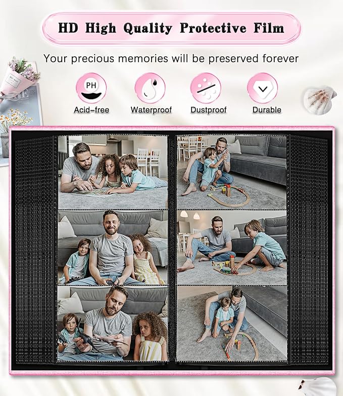 Ejblfe Photo Album 4x6,Linen Cover Slide-in Photo Album Book Can Holds 300 4x6 Photos with 50 Black Sheets for Family,Wedding,Baby and Holiday Pictures (Pink) - Image 4