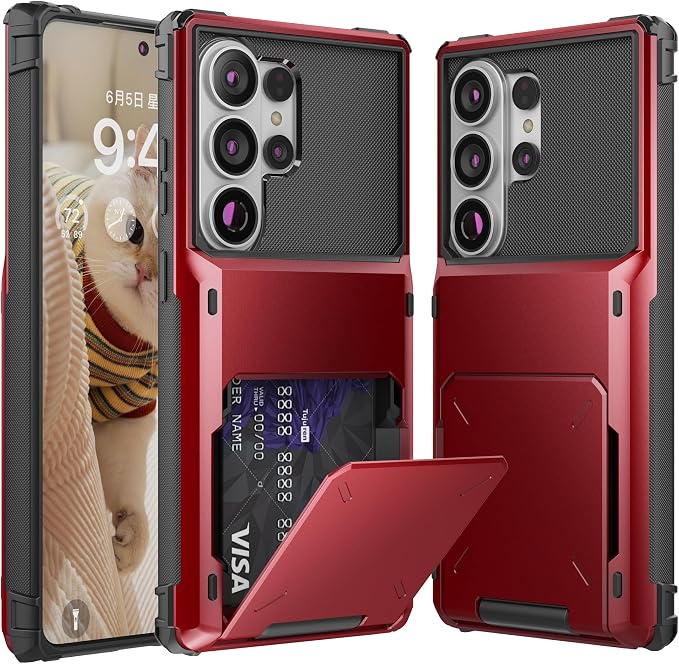 Foluu Wallet Case for Samsung Galaxy S26 Ultra with Card Holder, 5 Credit Hidden Card Slot Flip Cover Dual Layer Protective Hard PC Back & Soft TPU Bumper Case for Galaxy S26 Ultra 2026 (Red) by Foluu