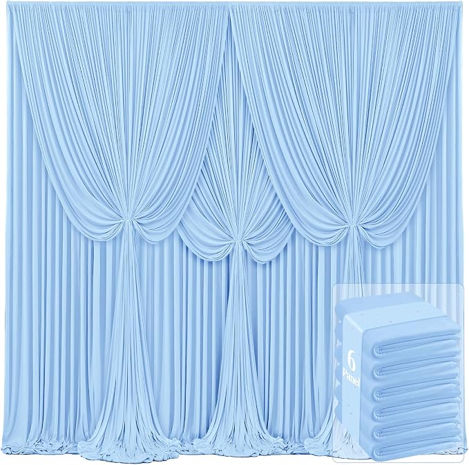 6 Panels Baby Blue Backdrop Curtains for Wedding Party Wrinkle Free Backdrops Curtain Drapes Fabric Decorations Photo Back Drop Cloth for Baby Shower Photography Stage Reception 30ft(W) x 12ft(H) by Tao-GePartyDecorations