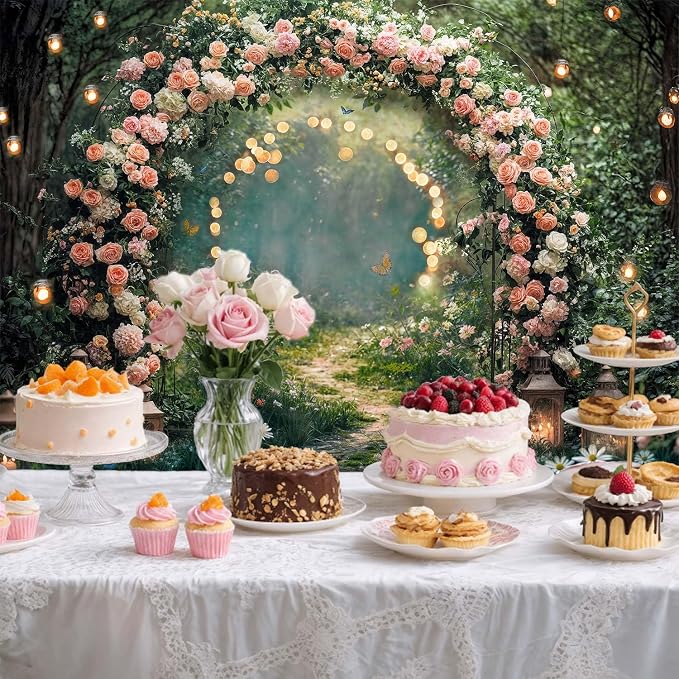 7x5ft Enchanted Forest Wedding Photography Backdrop Wonderland Roses Fairy Tale Backdrop Pink Flower Birthday Newborn Baby Shower Wedding Bridal Party Banner Photo Booth Props Anniversary Background - Image 5