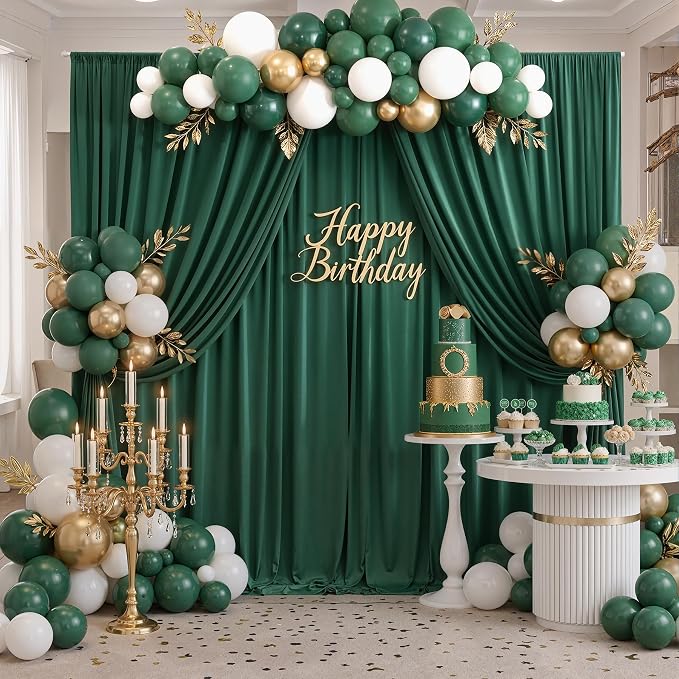 50ftx10ft Wrinkle Free Hunter Green Backdrop Curtains for Parties, Polyester Green Photo Backdrop Drapes 10 Panels 5x10ft for Wedding Birthday Baby Shower Photography Background - Image 4