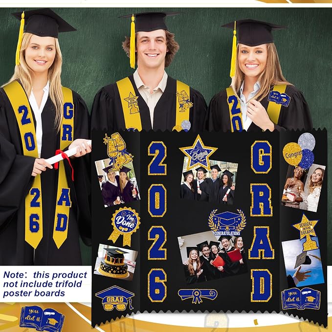 Glenmal Blue Gold Graduation Photo Display Board Sticker Class of 2026 Picture Display Stickers Accessories for 2026 Grad Party College Board Photo Frame Decor (12x9inch,3.9x4.7inch) - Image 7