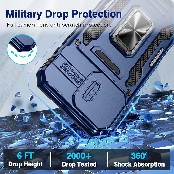 VEGO for iPhone 16 Pro Case with with Privacy Screen Protector and Stand | Slide Camera Cover & Ring Kickstand Military Grade Heavy Duty Protection Cover for iPhone 16 Pro 5G 6.3 Inch - Blue - Image 6