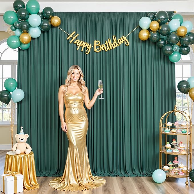 6 Panels Hunter Green Backdrop Curtain for Parties Wrinkle Free Dark Green Photo Curtains Backdrop Drapes Fabric Decoration for Baby Shower Birthday Party Photography 30ft(W) x 10ft(H) - Image 9