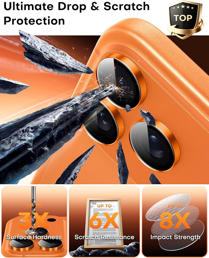 TOCOL Camera Lens Protector for iPhone 17 Pro Max/iPhone 17 Pro Tempered Glass HD Individual Scratch Resistant Camera Cover Accessories Case Friendly 2 Pack（Orange） - Image 4
