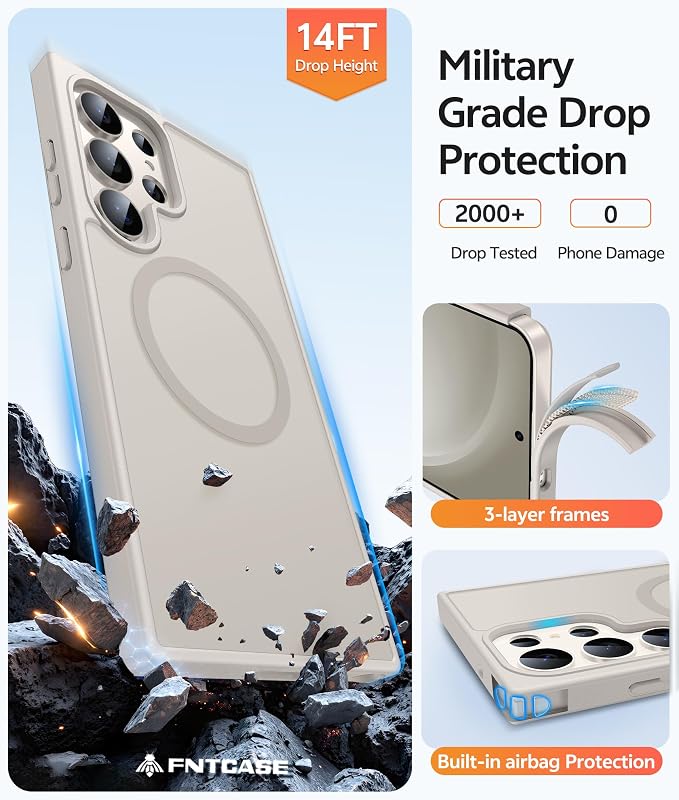 FNTCASE for Samsung Galaxy S23 Ultra Case, Compatible with Magsafe | Translucent Matte Magnetic Back, 14FT Military Grade Drop Protection, Shockproof Protective Phone Cover - Image 5