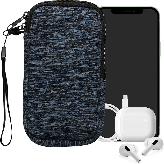 kwmobile Universal Phone Pouch Size XL - 6.7/6.8" - Neoprene Smartphone Pouch with Zip - Water-Repellent Mobile Phone Case - Sleeve in Deep Ocean/Black - Image 8