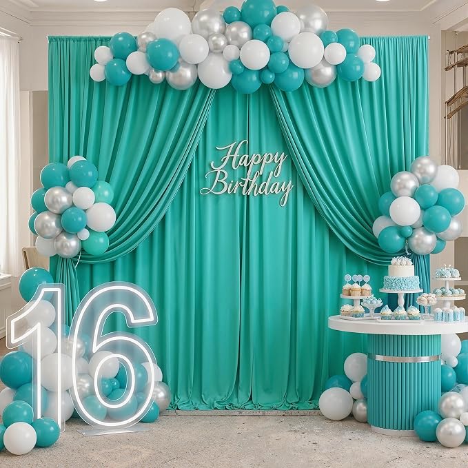 10ft x 10ft Wrinkle Free Turquoise Backdrop Curtains for Parties, Polyester Photo Backdrop Drapes 2 Panels 5x10ft for Wedding Mermaid Birthday Photography Background Party Backdrop - Image 5