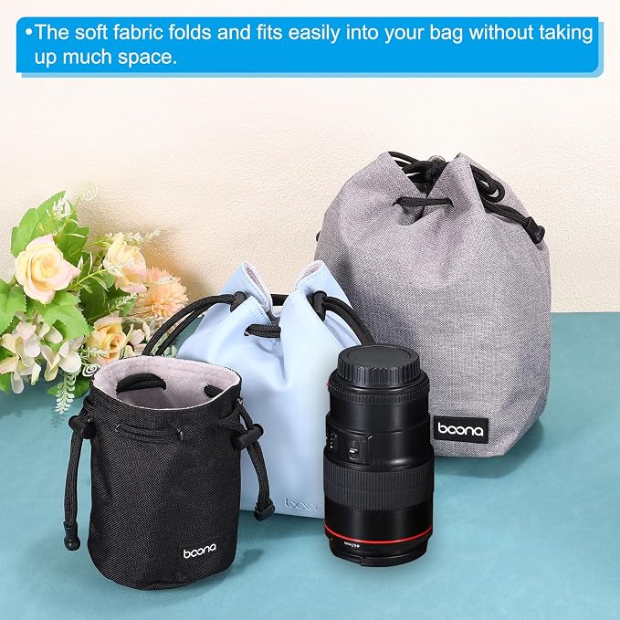 PATIKIL Soft Drawstring Lens Case, Lens Pouch Bag with Cotton Pad 3.9" OD Thick Fleece Cloth Camera Lens Bag for SLR Lens Water Cups, Black - Image 5