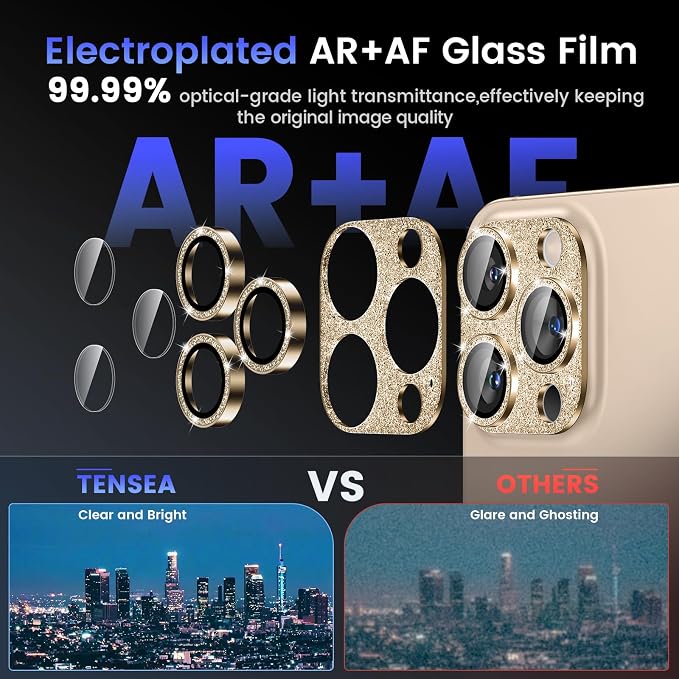 Tensea for iPhone 16 Pro Max/16 Pro/14 Pro Max/14 Pro Camera Lens Protector | Metal Bling Aluminum Alloy Tempered Glass Cover Camera Screen Protector Accessories, Case Friendly - Image 3