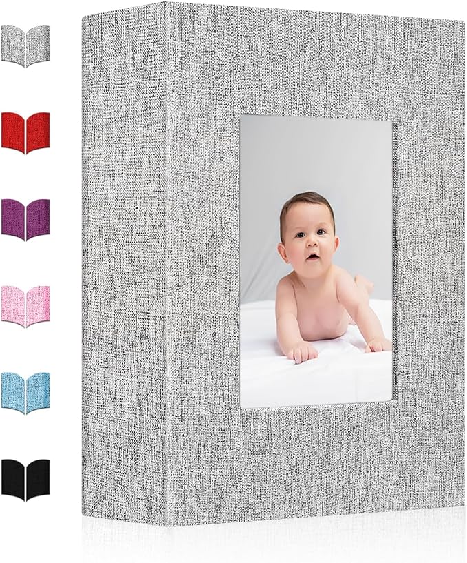 Small Photo Album 4x6,Linen Cover Slide-in Mini Photo Album Book Can Holds 100 4x6 Photos with 50 Black Sheets for Baby Family Pictures Artwork or Postcards Storage (Gray) by EJBLFEPremiumPhotoAlbums
