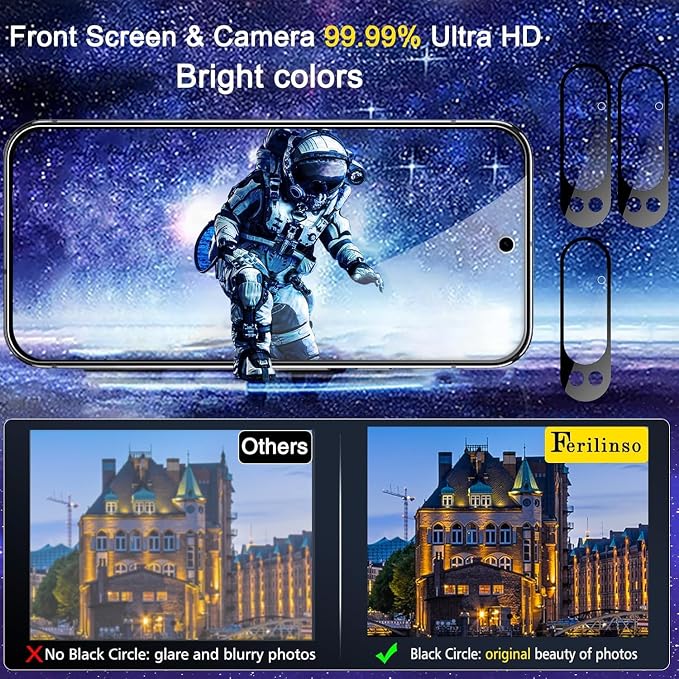 Ferilinso Screen Protector for Google Pixel 9 Pro, Tempered Glass Back | 3 Pack, 9H+ Hardness, Military-Grade Shatterproof, Case Friendly, Easy Installation Bubble Free, with Camera Lens Protector - Image 2
