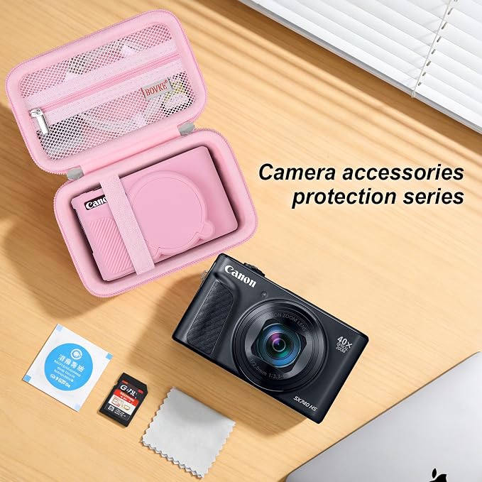 BOVKE Hard Case + Silicone Cover for Canon PowerShot SX740 HS Camera, Pink | SX740 SX730 Digital Camera Shockproof EVA Storage Bag & Soft Silicone Protective Case with Removable Lens Cover, Wrist Strap - Image 6