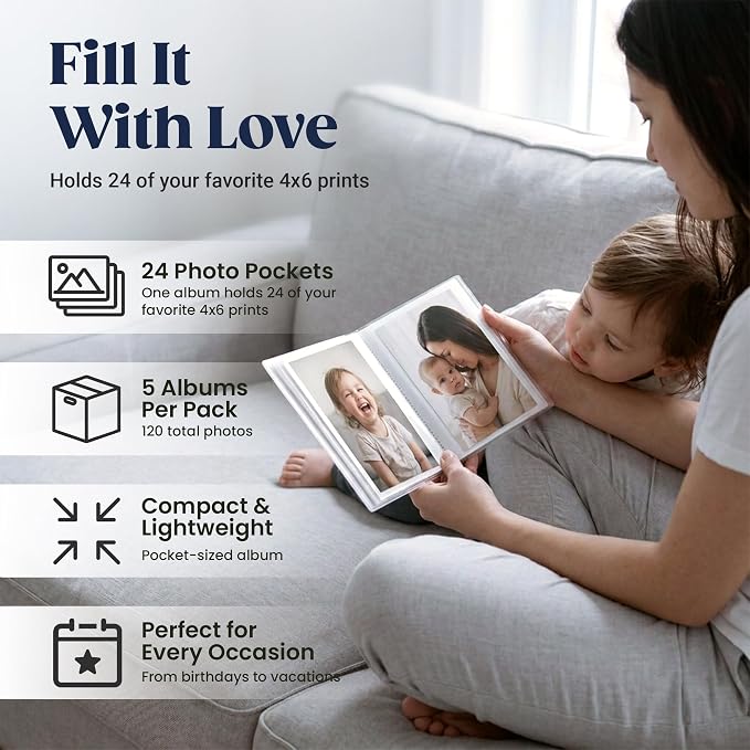 Iconikal 5 Pack, 4x6 Inch, Holds 24-Photos. Photo Albums with Clear Cover to Store and Display Memories, Vacations, Events, Weddings - Image 4