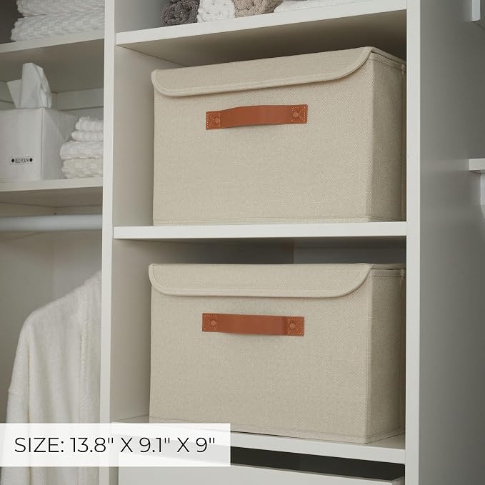 Decorative Linen Storage Boxes with Lids - Large Set of 2 Organizer Bins | The Perfect Container for Home Decor - Safely Store Photos, Documents and Memory Box Keepsakes in Style - Image 2