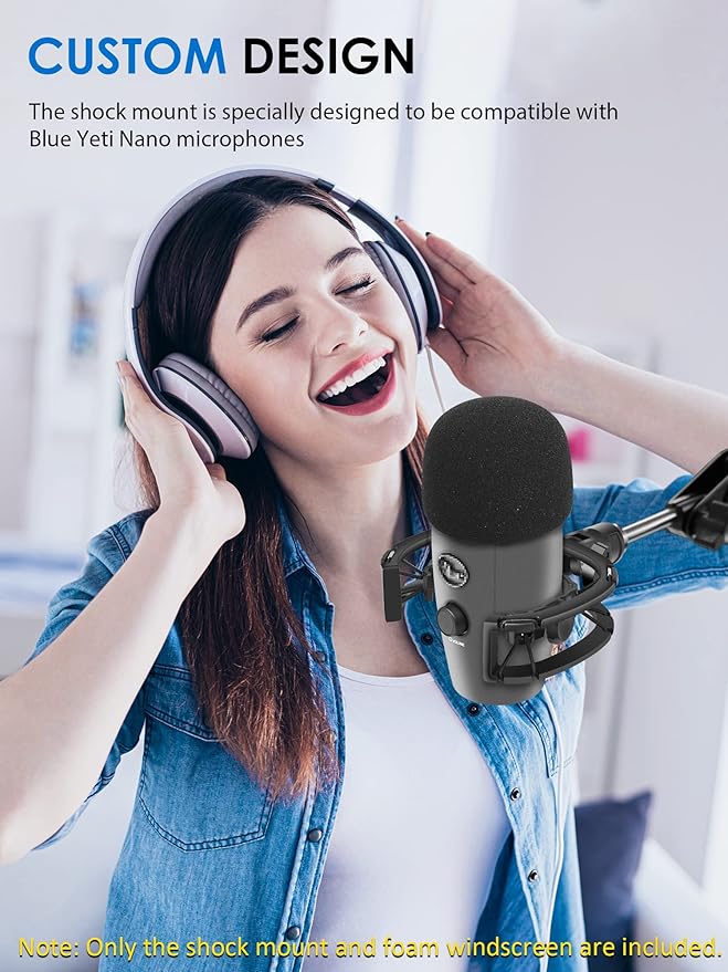 Yeti Nano Shock Mount with Pop Filter, Custom Built for Blue Yeti Nano Mic | Anti-Vibration Suspension Shock Mount Holder Clip Compatible with Blue Yeti Nano Microphones - Image 2