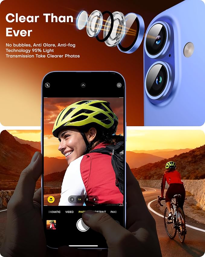 TOCOL Camera Lens Protector for iPhone 16 / iPhone 16 Plus Tempered Glass HD Individual Scratch Resistant Camera Cover Accessories Case Friendly 2 Pack（Blue） - Image 5