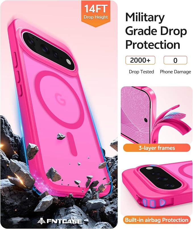 FNTCASE for Google Pixel 11 Pro Case / Pixel 11 Case, with Screen Protector | Fit for Magsafe, Translucent Matte, 14FT Military Grade Drop Protection, Shockproof Protective Phone Cover, Hot Pink - Image 6
