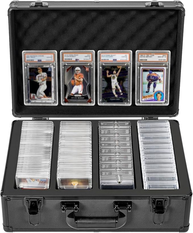 Graded Card Case, Storage Organizer Box for Sports Trading Card Slab Holder | Protable Aluminum Alloy Graded Card Storage Box Compatible with 150+ Card Slabs - Sports Trading Card Case Fits PSA, CSG, BGS by OUUTMEE