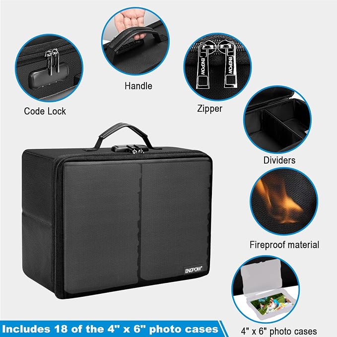 ENGPOW Photo Storage Box with 18 Inner 4" x 6" Photo Case(Clear), Fireproof Photo Organizer with Lock, Collapsible Portable Acid-Free Photo Keeper Craft Storage with Handles for Home, Office, travel - Image 4