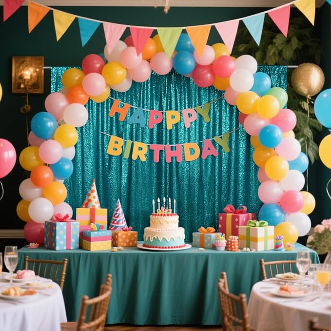 SquarePie 6x8ft Teal Sequin Backdrop, High Density Non-Transparent Glitter Curtain for Photography, Birthday, Wedding Party Decorations, Thick Solid Background with 4" Rod Pocket, 1 Panel - Image 4
