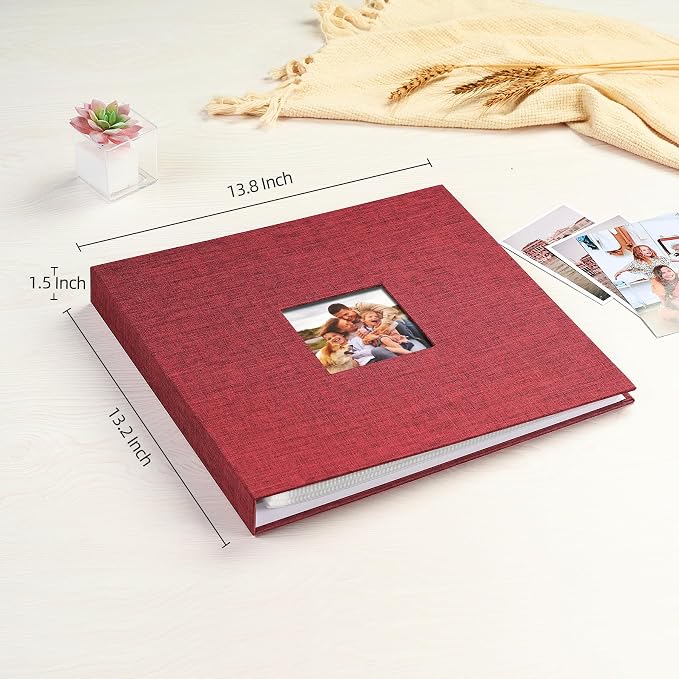 Mublalbum 12x12 Inch 3 Ring DIY Scrapbook Photo Album 80 Pages, Red | 3 Ring Binder Scrapbook, Linen Cover, 40 Plastic Sleeves 80 Pages, Memory Book for Wedding, Baby, Family, DIY Projects - Image 2