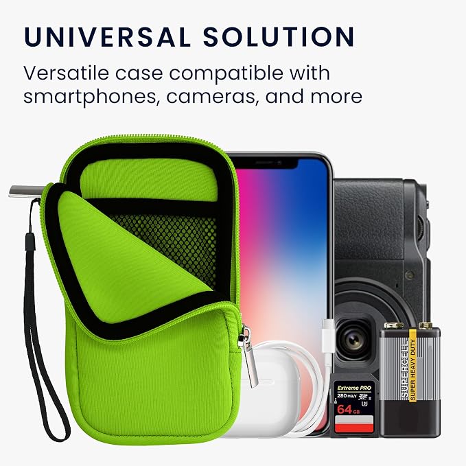 kwmobile Universal Phone Pouch Size L - 6.5" - Neoprene Smartphone Pouch with Zip - Water-Repellent Mobile Phone Case - Sleeve in Neon Green - Image 4
