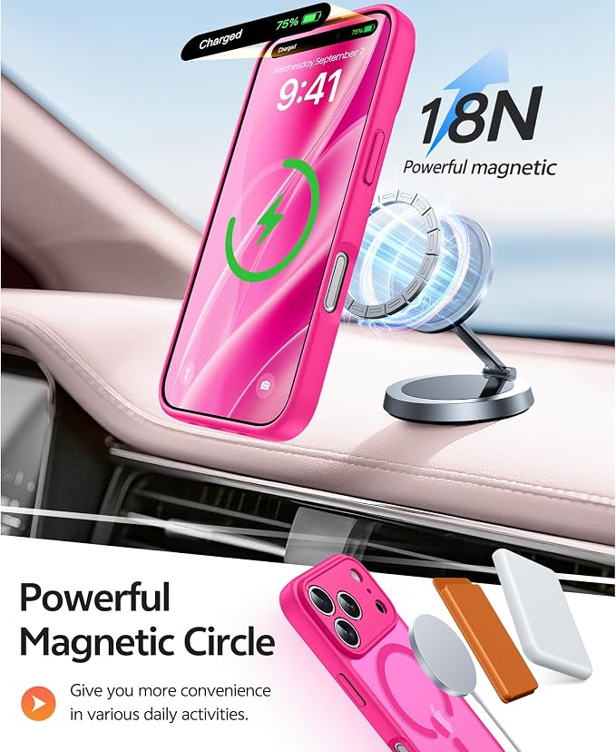 FNTCASE for iPhone 17 Pro Max Case, Fit for Magsafe, Screen Protector | Full Camera Protection, Translucent Matte, 14FT Military Grade Drop Proof, Shockproof Protective Phone Cover, Hot Pink - Image 3