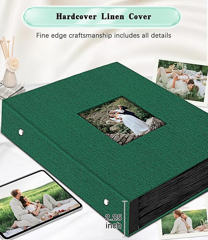 Ejblfe Photo Album 4x6,Linen Cover Slide-in Photo Album Book Can Holds 600 4x6 Photos with 60 Black Sheets for Family,Wedding,Baby and Holiday Pictures (Dark green) - Image 5