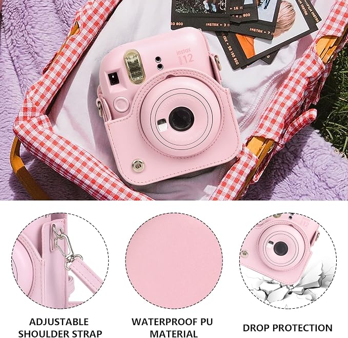 CAIYOULE Camera Case for Fujifilm Instax Mini 12 Instant Film Camera | Protective Camera Case, Camera Crossbody Bag for Fuji Mini 12 with Photo Album, Adjustable Shoulder Strap, Blossom Pink - Image 3