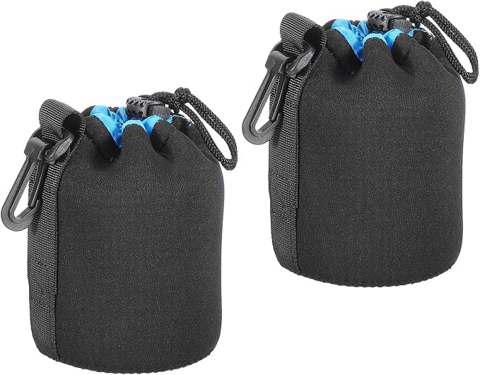 PATIKIL Camera Lens Bag 3.3" ID x 5.5" H Drawstring Lens Pouch 2Pcs | Black, Blue, with Thick Protective Neoprene Lens Case for DSLR Camera Lens Water Coffee Cups by PATIKIL