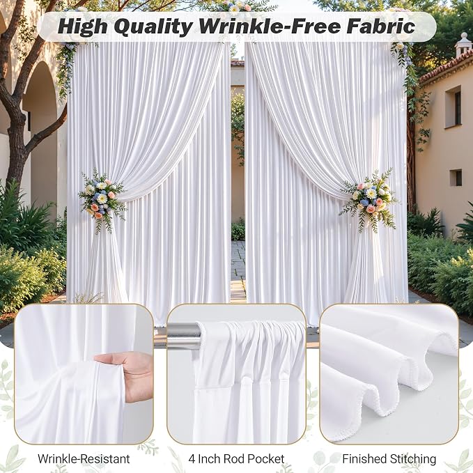 32ftx10ft Wrinkle Free White Backdrop Curtain - 10 Feet Photography Backdrop Drapes, Silky Polyester Back Drop Cloth for Wedding Baby Shower Balloon Arch Background - Image 4
