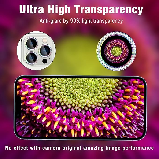 iPhone 13 Pro/13 Pro Max Camera Lens Protector Bling Diamond,Colorful | Individual Metal, 9H Hardness, Scratch Resistant, Shockproof, Drop Protection, Case Friendly, Stylish Accessories - Image 6