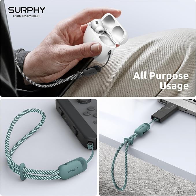 SURPHY 2 Pack Phone Lanyard, Phone Wrist Strap for Case, Camera Wrist Strap | Ultra-Light 2-Color Braided Phone Strap, Cellphone Charm Strap, Anti-Lost Wrist Lanyard for Women and Men, Black Green - Image 7