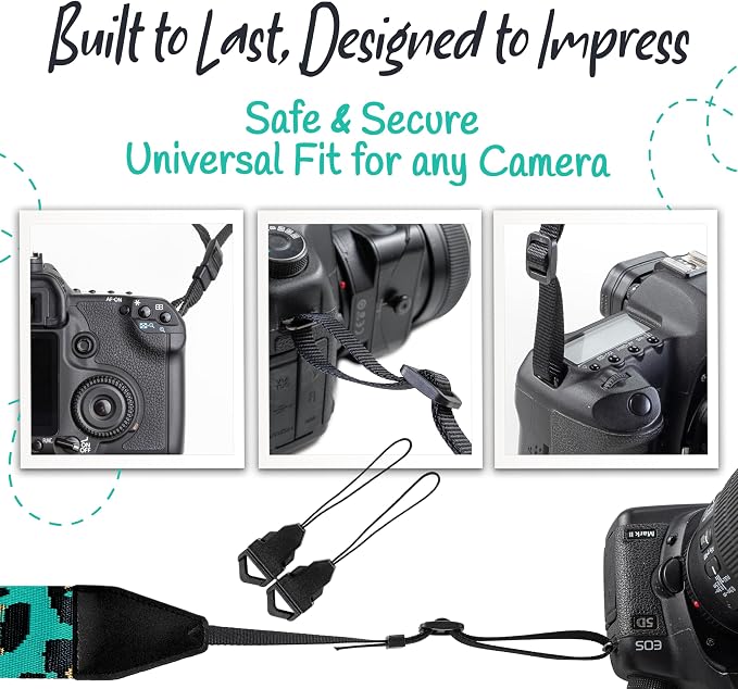 Art Tribute Camera Strap - Shoulder, Crossbody & Neck Camera Strap for Photographers, Fits All Cameras, Canon Nikon Sony Fujifilm, Padded Strap W/Quick Release, Embroidered Cotton & Leather Ends - Image 7