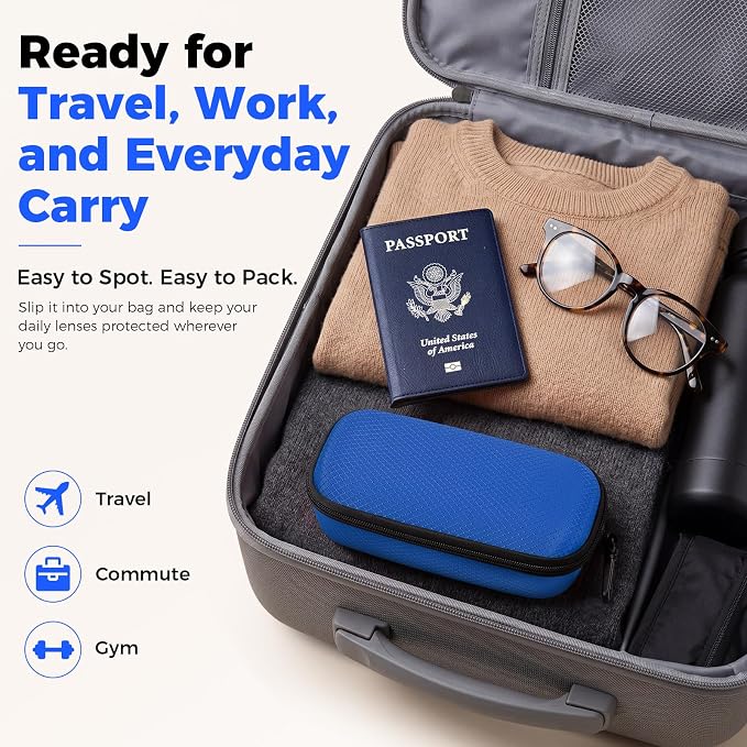 WOMACO Daily Contact Lens Case, Hard Shell Portable Contact Lens Travel Box for Disposable Daily Lenses, Left Right Separated Contact Lens Storage Organizer with Mesh Pocket (Blue, for 40 pieces) - Image 6