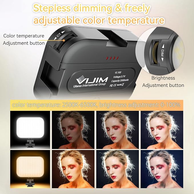 VIJIM VL100C Bi-Color LED Video Light on Camera Adjustable Angle Dimmable | 2500-6500K CRI95+, Rechargeable Type-c, Build-in 2000mAh , with 4 Cold Shoes, Mini Hot Shoe Swivel Mount for Tripod Mic Vlog - Image 2