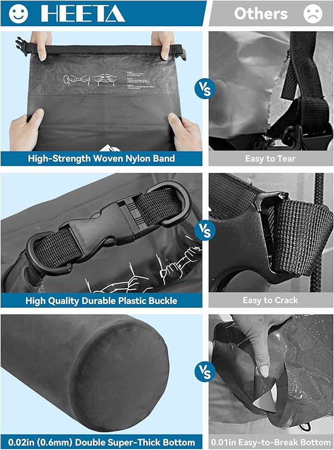HEETA Dry Bag Waterproof Backpack with Phone Case 5L/10L/20L/30L/40L | Roll Top Lightweight Dry Storage Bag for Women Men, Travel Boating Kayaking Paddle Board Camping Beach Essentials Accessories - Image 4