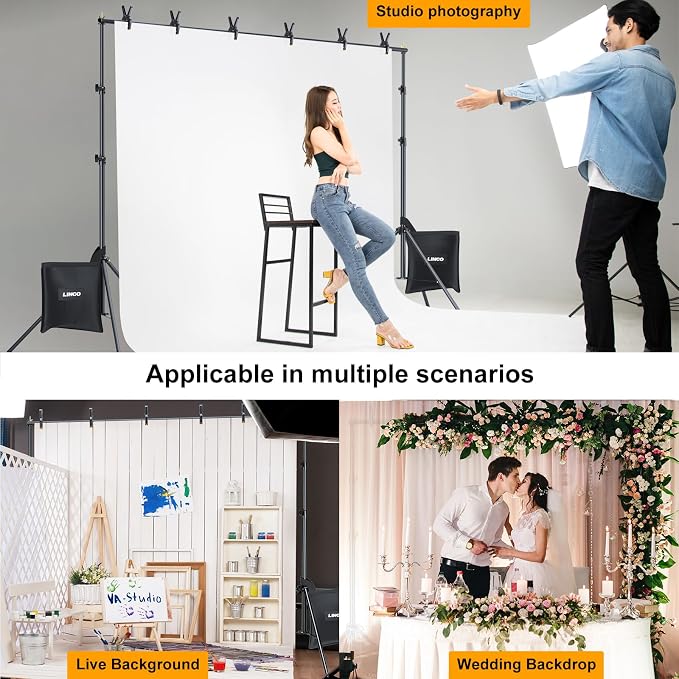 LINCO Lincostore Backdrop Stand Kit 10x7ft for Photography | Adjustable back drop holder frame with clamps, sand bags, carry bag for party, event decoration, wedding & photo studio - Image 6