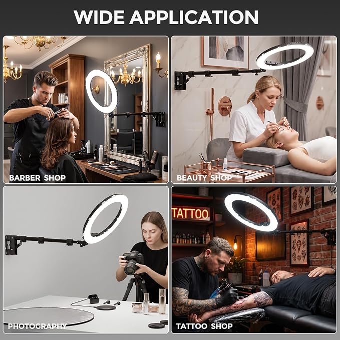 18” Ring Light with Wall Mount Stand and Wireless Remote, 4 Color Filters Bi-Color LCD Display 60W 3000-5800K CRI≥97 Light Ring for Video Recording/Photography/Beauty Shop/Tattoo/Barber | Bi-Color LCD Display 60W 3000-5800K CRI≥97 Light Ring for Video ... - Image 5