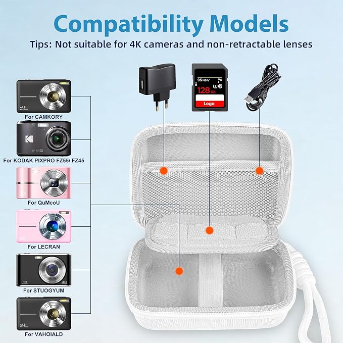 Digital Camera Case Compatible with CAMKORY Digital Point and Shoot/for KODAK PIXPRO FZ45/55 16MP Vlogging/for VAHOIALD FHD 1080P/for IWEUKJLO/for Nsoela, Holder for SD Card More (White) - Image 3